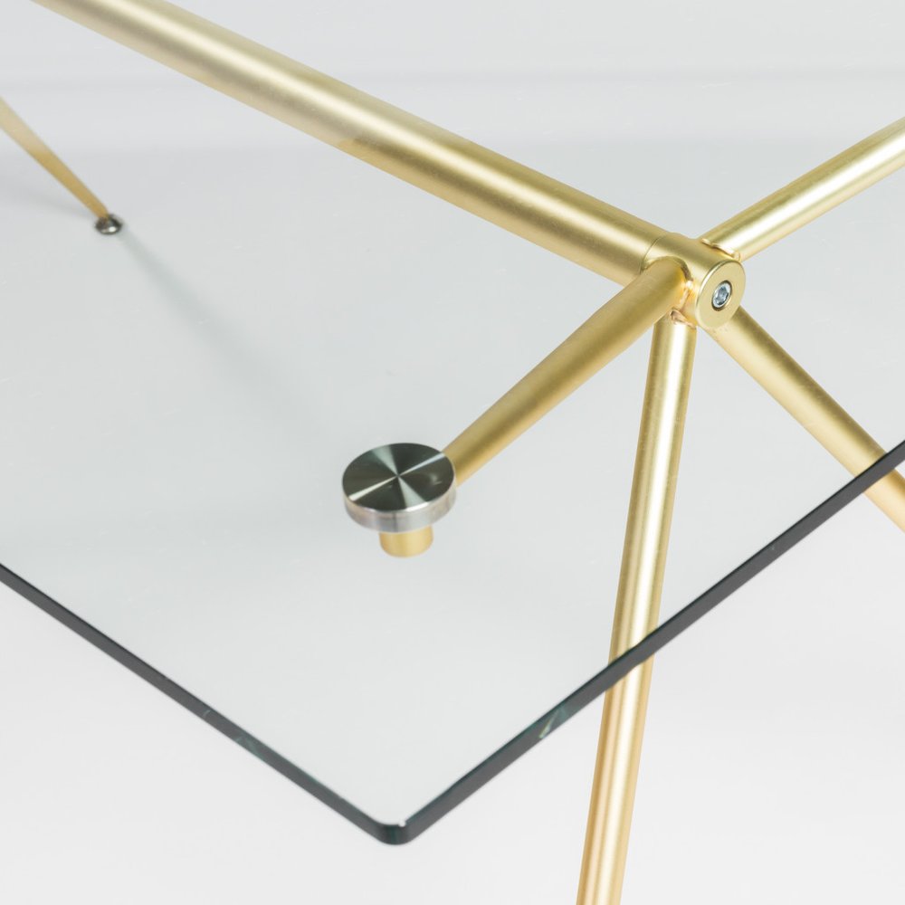60" Clear And Gold Glass And Steel Dining Table