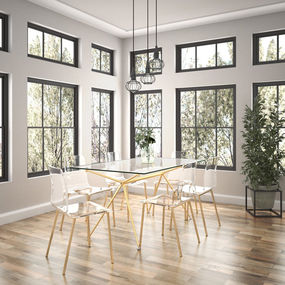 60" Clear And Gold Glass And Steel Dining Table