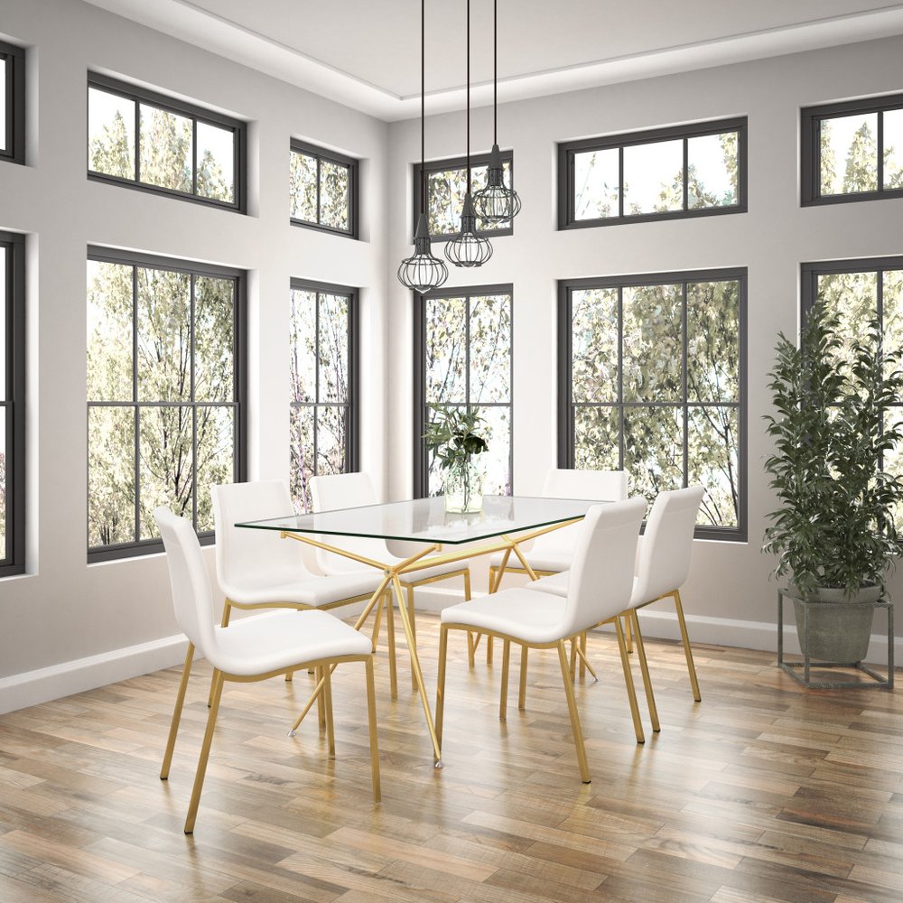 60" Clear And Gold Glass And Steel Dining Table