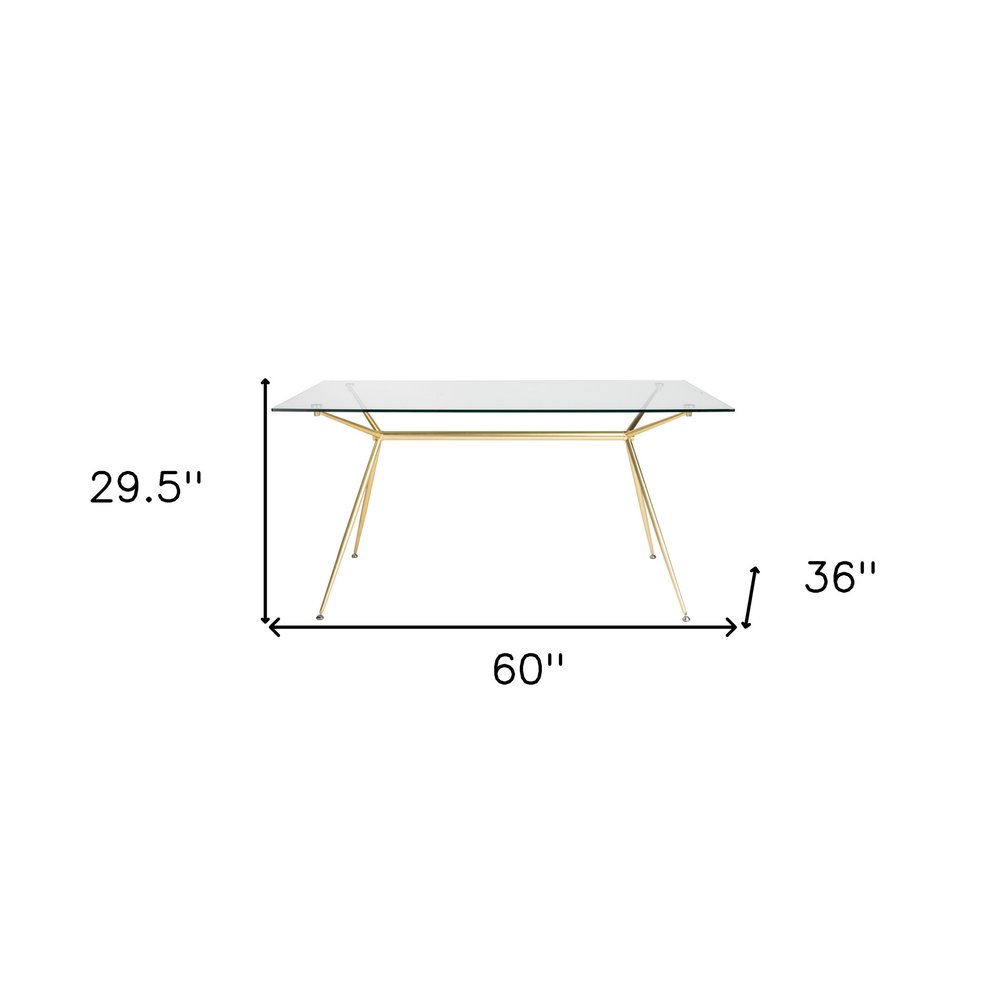 60" Clear And Gold Glass And Steel Dining Table