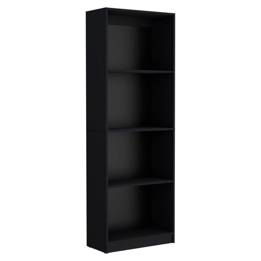 Set of Three Black Wood Five Tier Bookcase with Two Doors