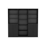71" Black Five Tier Bookcase with Four Doors