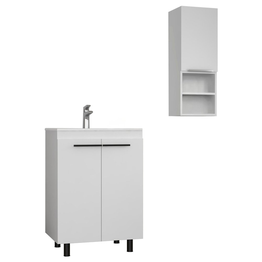24" White Wood Freestanding Bathroom Vanity With Sink And Medicine Cabinet