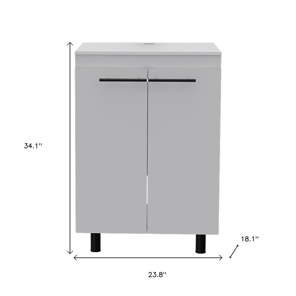 24" White Wood Freestanding Bathroom Vanity With Sink And Medicine Cabinet