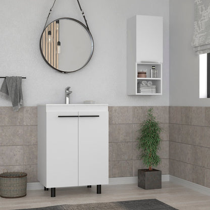 24" White Wood Freestanding Bathroom Vanity With Sink And Medicine Cabinet