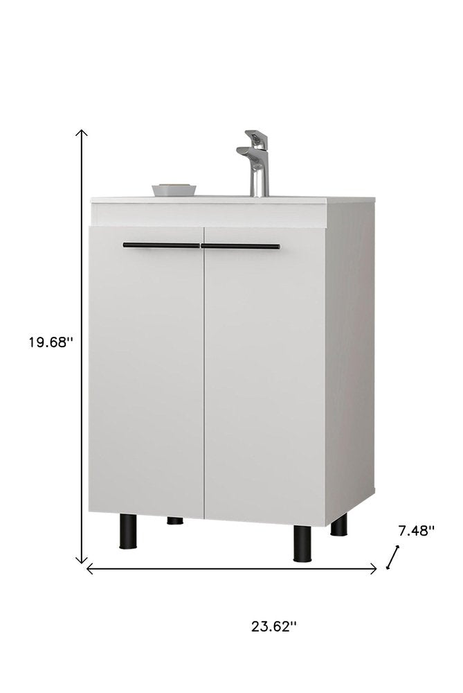 24" White Wood Freestanding Bathroom Vanity With Sink And Medicine Cabinet With Mirror