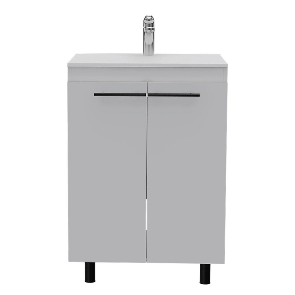 24" White Wood Freestanding Bathroom Vanity With Sink And Medicine Cabinet With Mirror