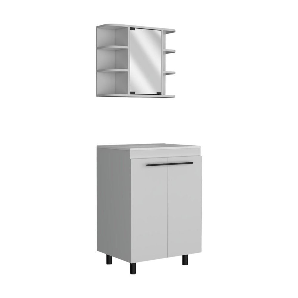 24" White Wood Freestanding Bathroom Vanity With Sink And Medicine Cabinet With Mirror