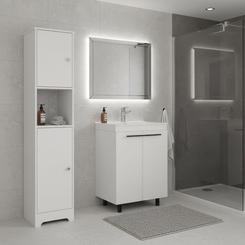 16" White Wood Freestanding Bathroom Vanity With Sink