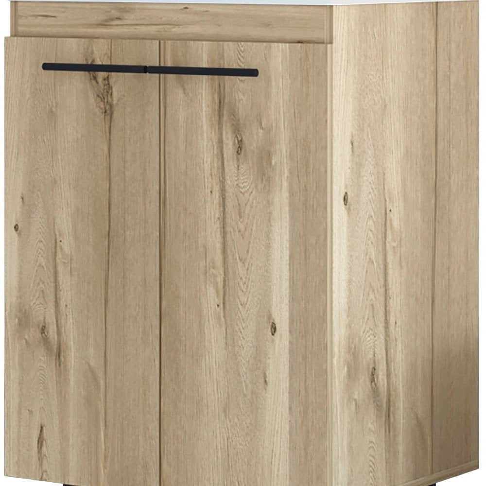 18" Natural Wood Freestanding Bathroom Vanity With White Sink And Medicine Cabinet With Mirror