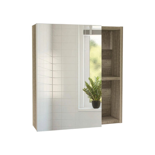 18" Natural Wood Freestanding Bathroom Vanity With White Sink And Medicine Cabinet With Mirror