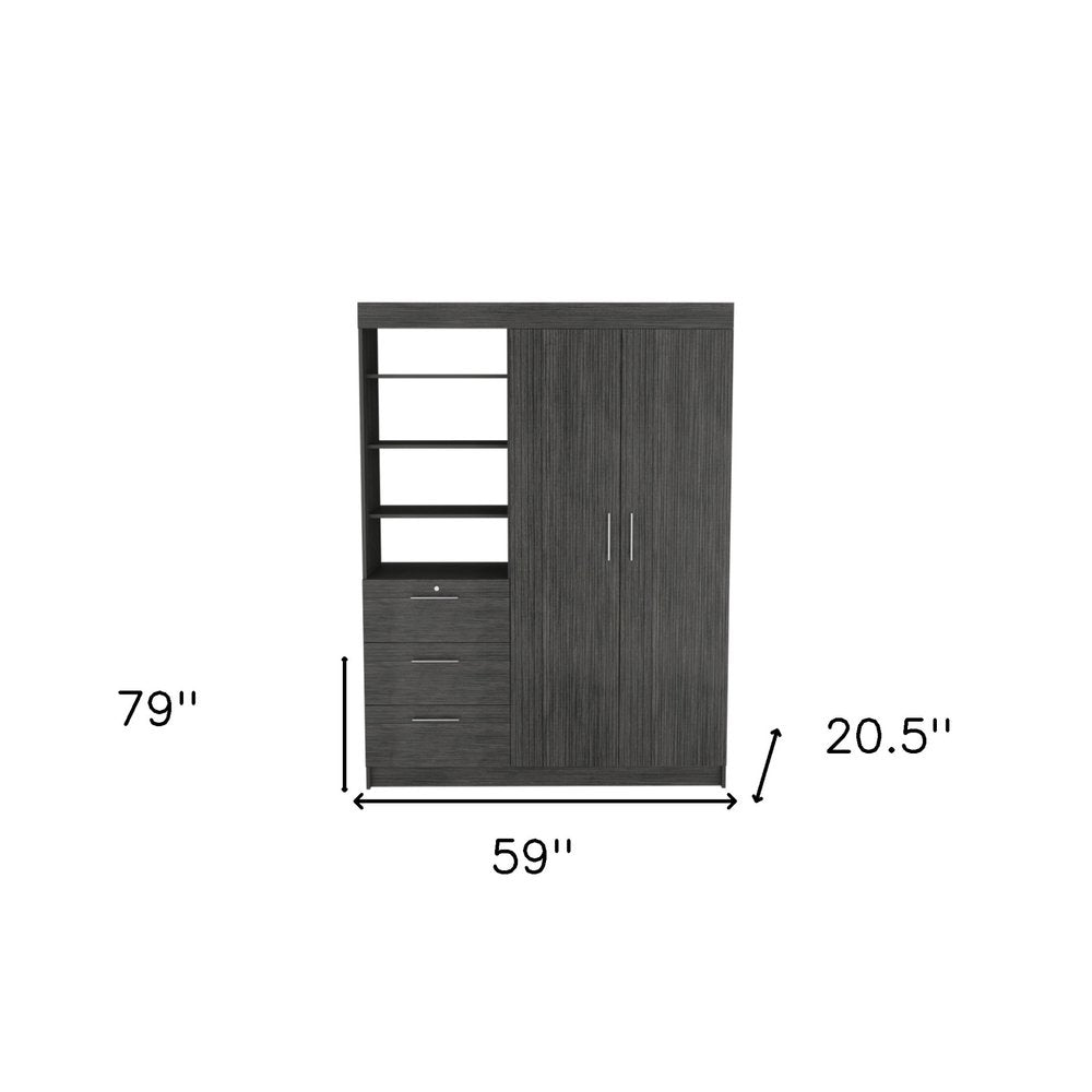 79" Gray Wood Two Door Three Drawer Combo Dresser
