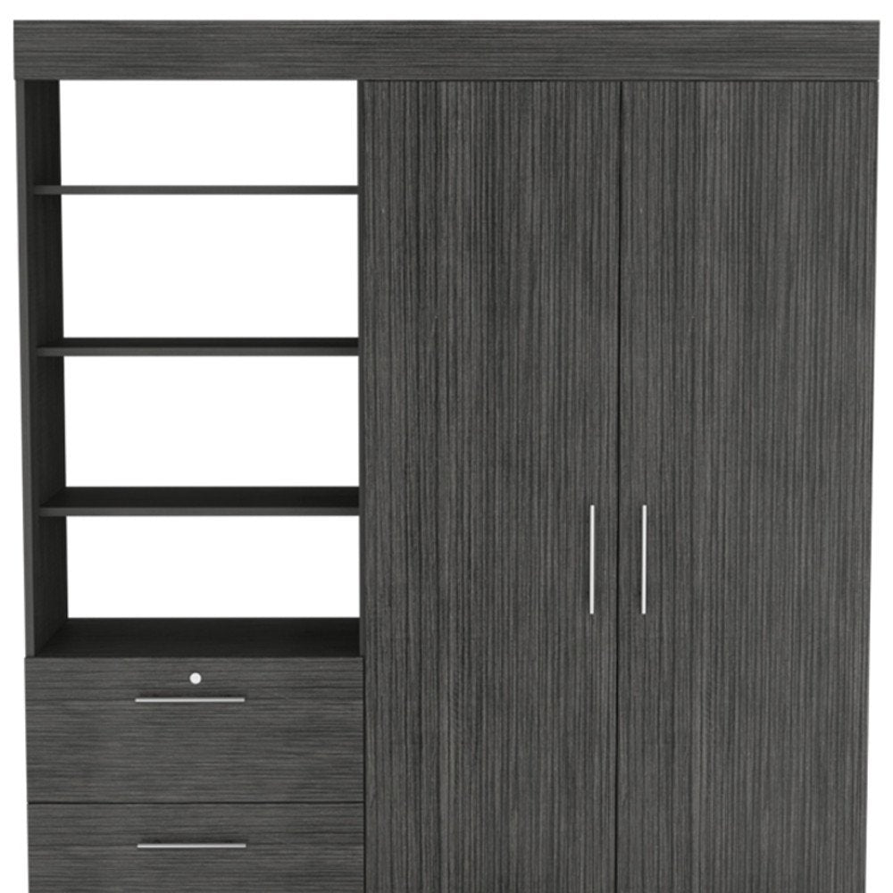79" Gray Wood Two Door Three Drawer Combo Dresser