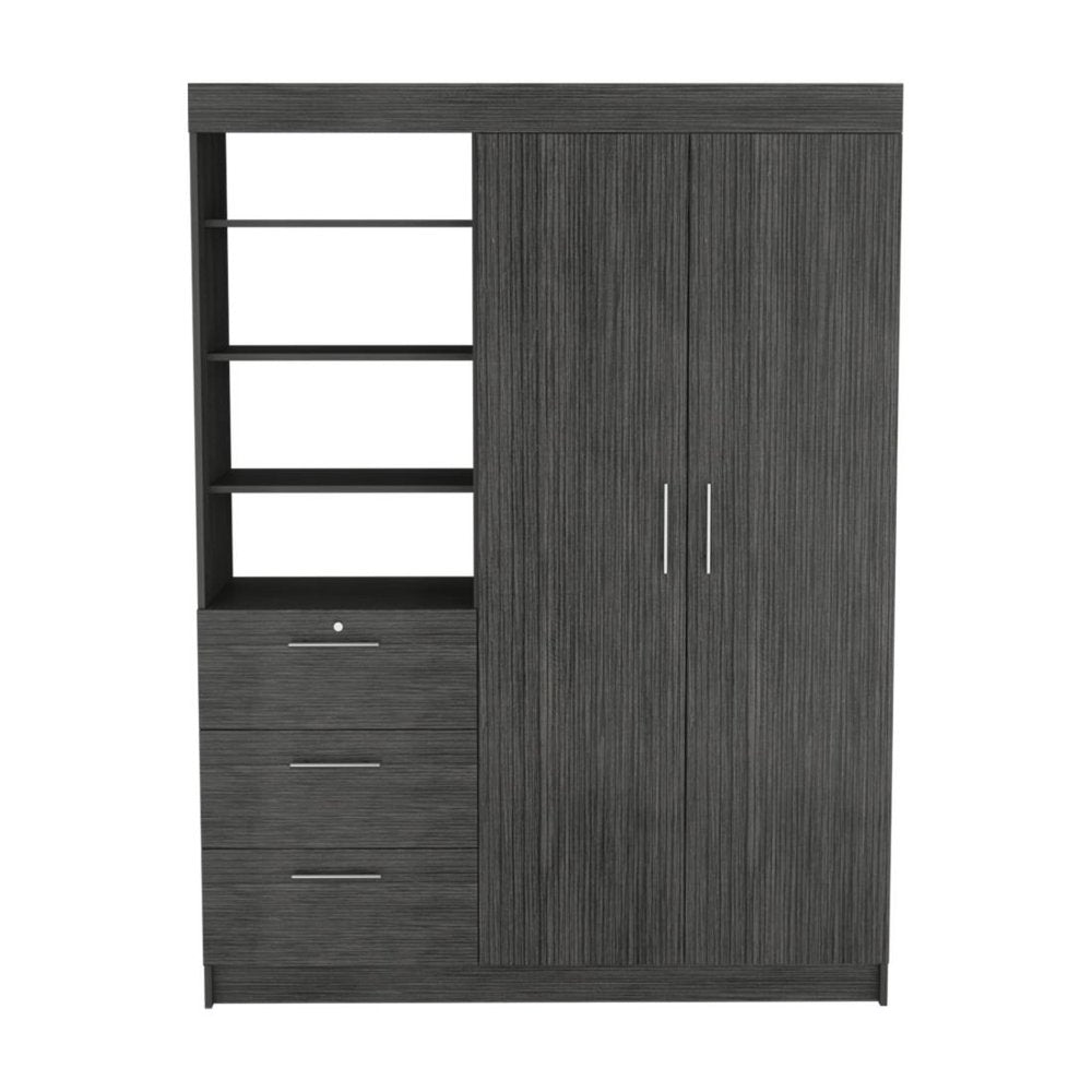 79" Gray Wood Two Door Three Drawer Combo Dresser