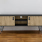 48" Beige and Black Cabinet Open And Enclosed Storage TV Stand