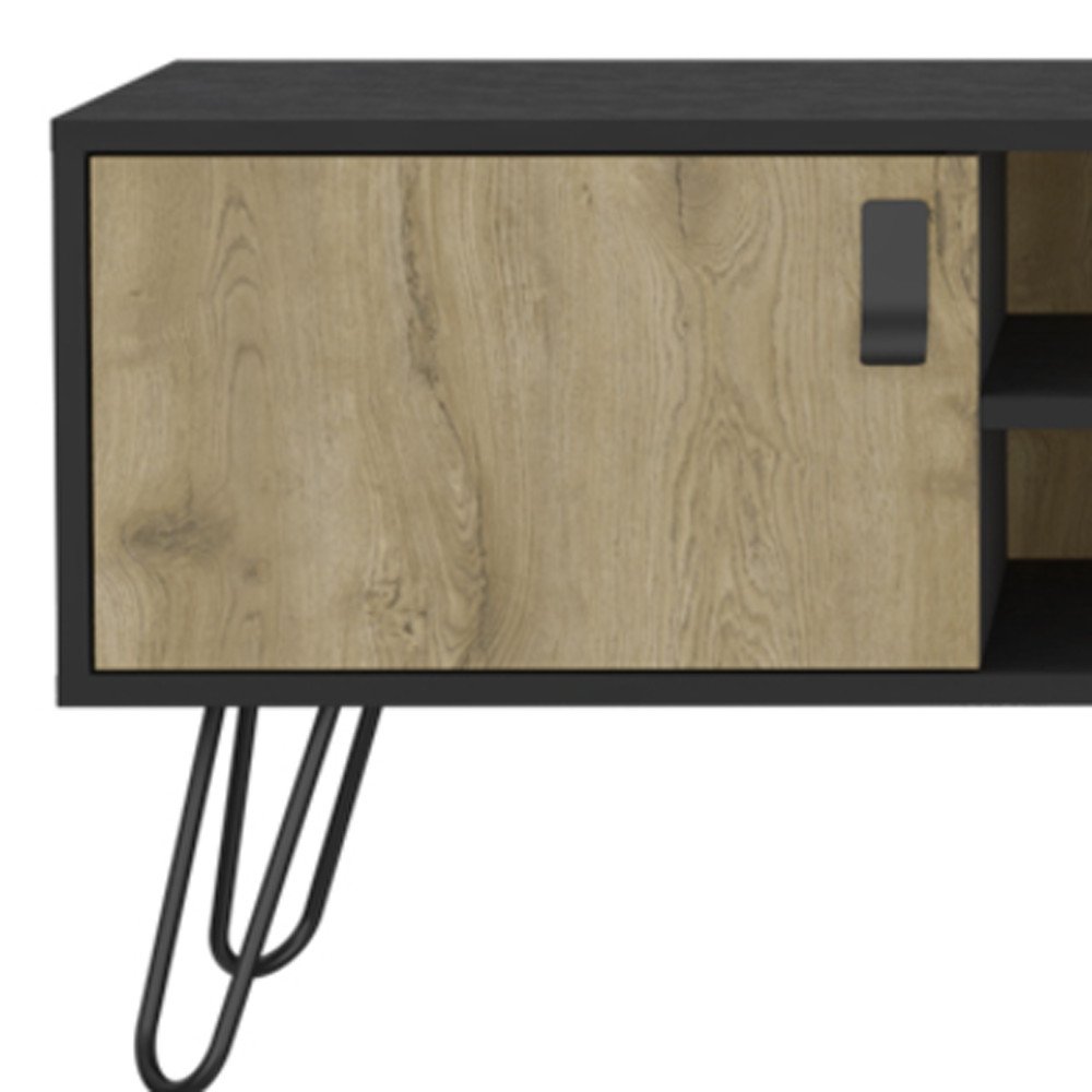 48" Beige and Black Cabinet Open And Enclosed Storage TV Stand