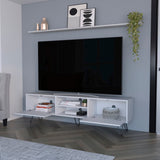 71" White Cabinet Open And Enclosed Storage TV Stand