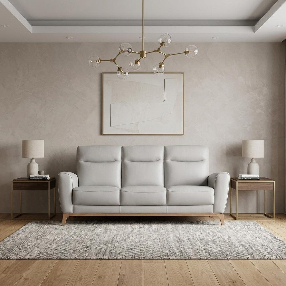 83" Gray Leather Sofa With Brown Legs