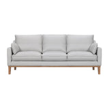 87" Gray Leather Sofa And Toss Pillows With Brown Legs