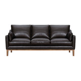 87" Dark Brown Leather Sofa And Toss Pillows With Brown Legs