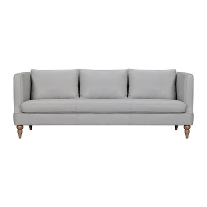 85" Gray Leather Sofa With Brown Legs
