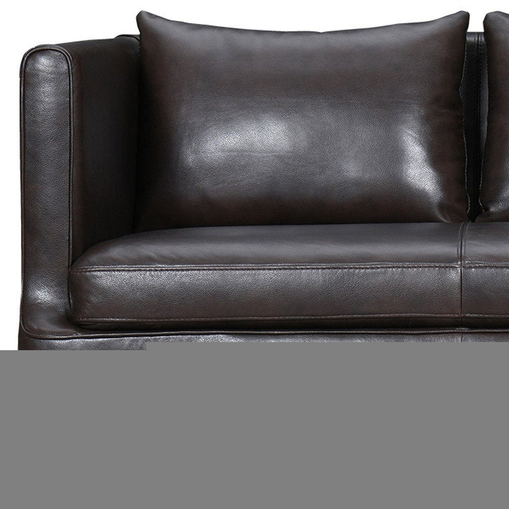 85" Dark Brown Leather Sofa With Brown Legs