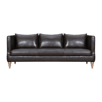 85" Dark Brown Leather Sofa With Brown Legs