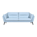 87" Sky Blue Leather Sofa With Black Legs