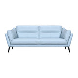 87" Sky Blue Leather Sofa With Black Legs