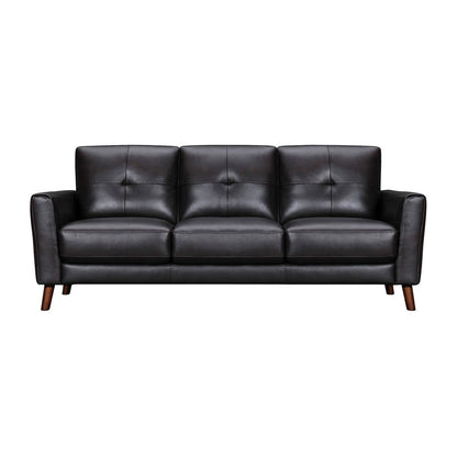 82" Black Leather Sofa With Brown Legs
