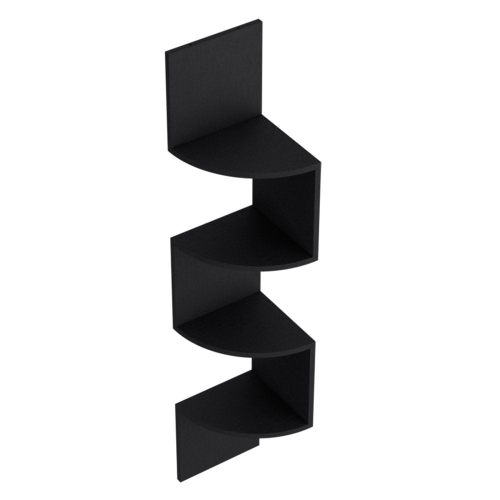 52" Black Wood Wall Mounted Corner Shelf