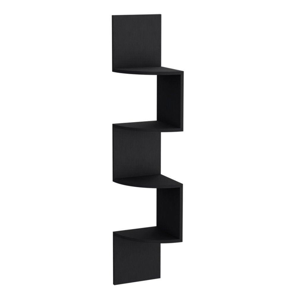 52" Black Wood Wall Mounted Corner Shelf