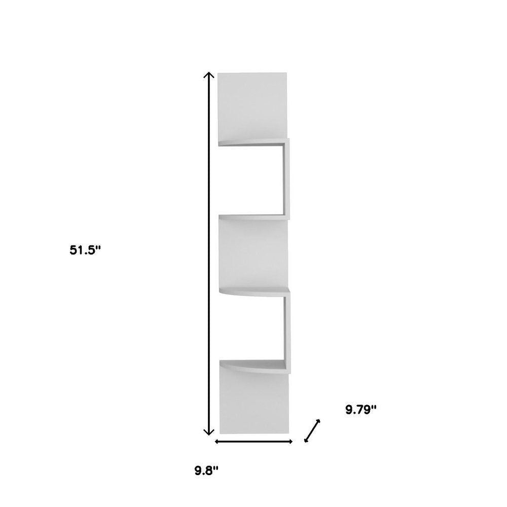 52" White Wood Wall Mounted Corner Shelf