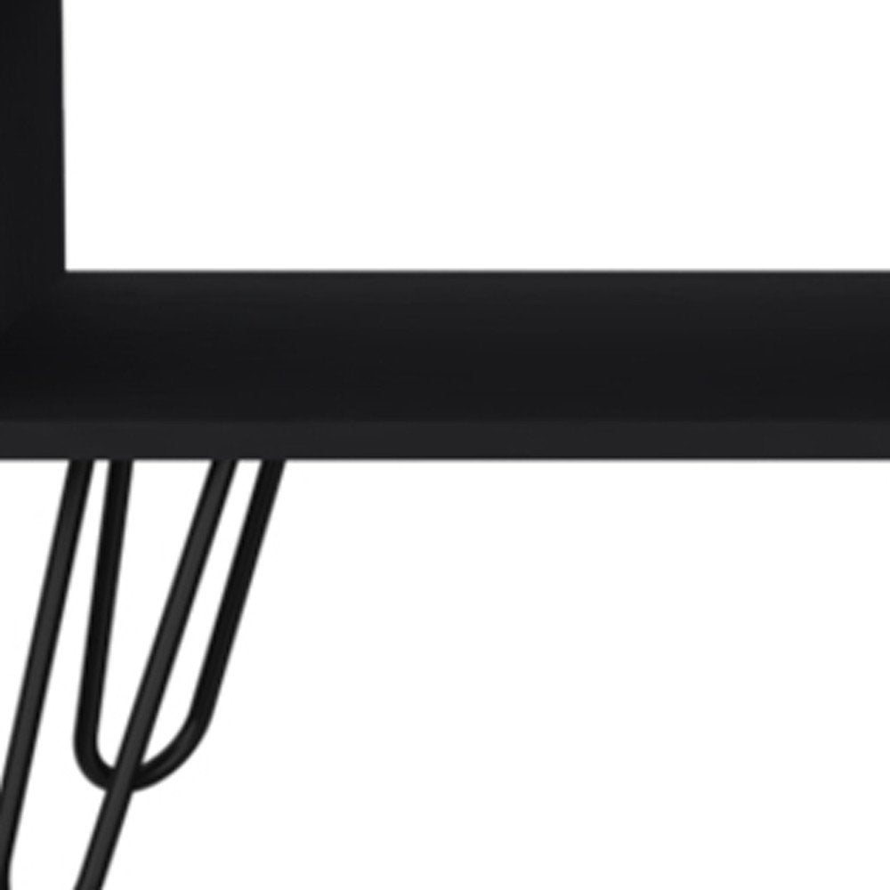 41" Black and Oak Wood and Metal Coffee Table With Drawer And Shelf