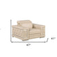 47" Beige and Silver Genuine Leather Club Chair