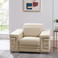 47" Beige and Silver Genuine Leather Club Chair