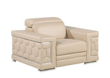 47" Beige and Silver Genuine Leather Club Chair