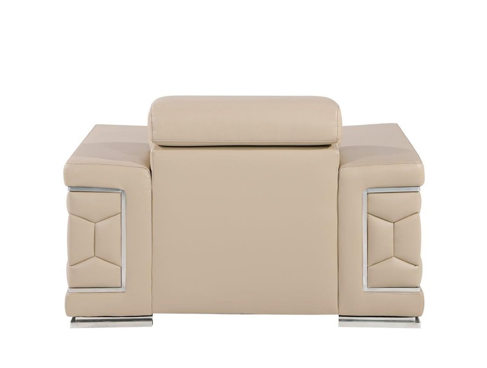 47" Beige and Silver Genuine Leather Club Chair