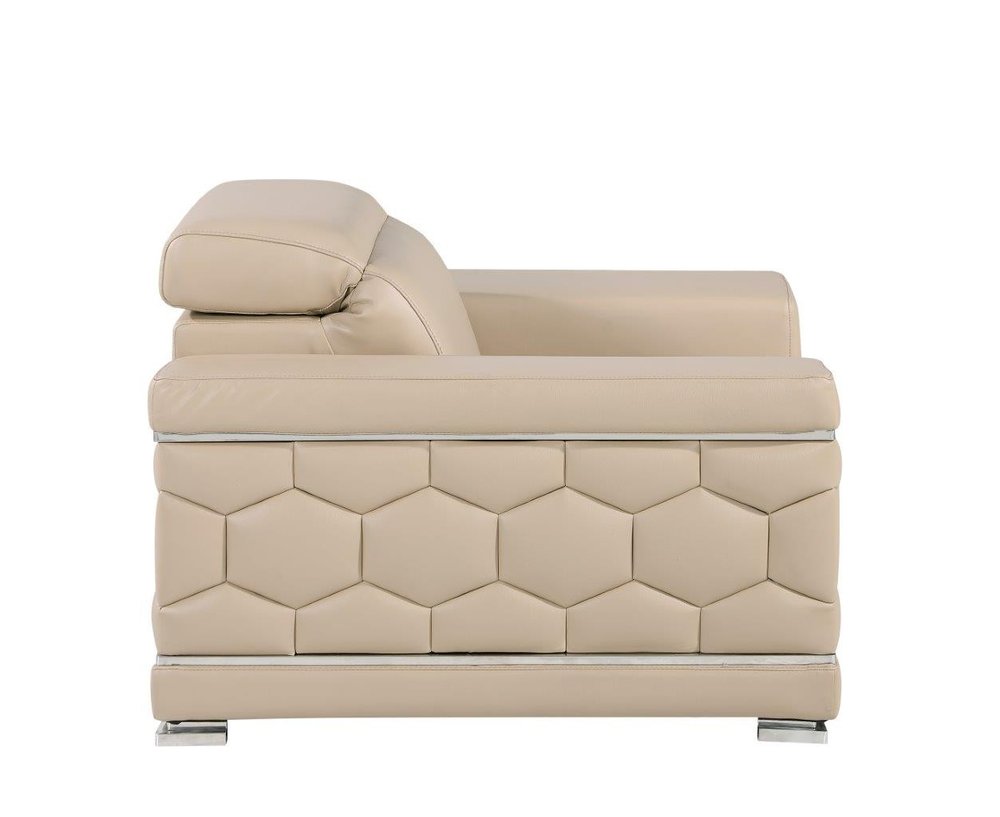 47" Beige and Silver Genuine Leather Club Chair