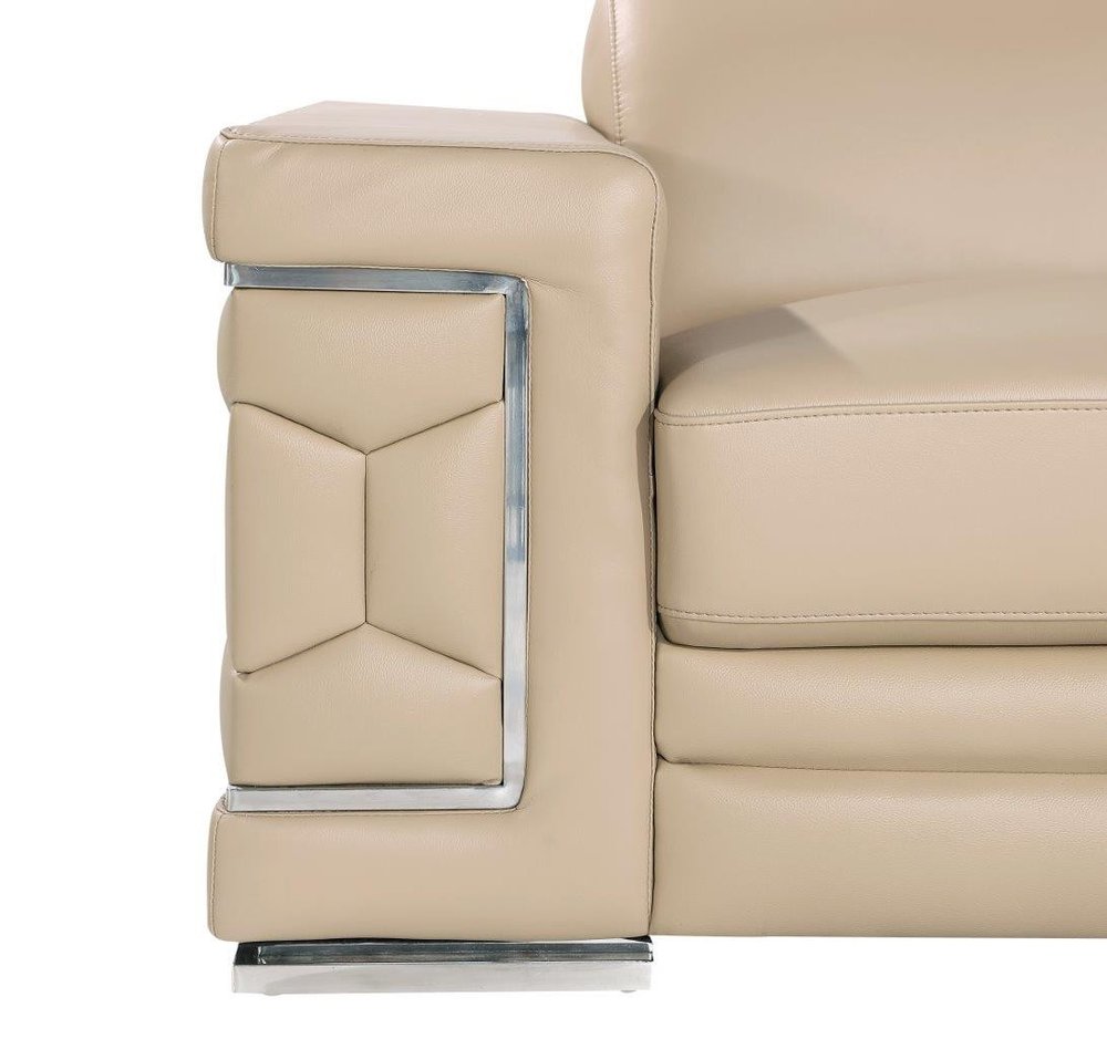 47" Beige and Silver Genuine Leather Club Chair