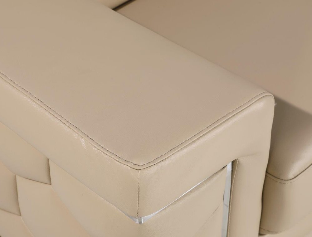 47" Beige and Silver Genuine Leather Club Chair