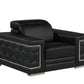 47" Black And Silver Genuine Leather Club Chair