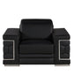 47" Black And Silver Genuine Leather Club Chair
