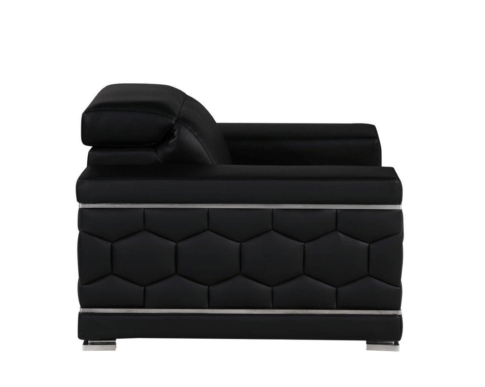 47" Black And Silver Genuine Leather Club Chair