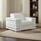 47" White And Silver Genuine Leather Club Chair