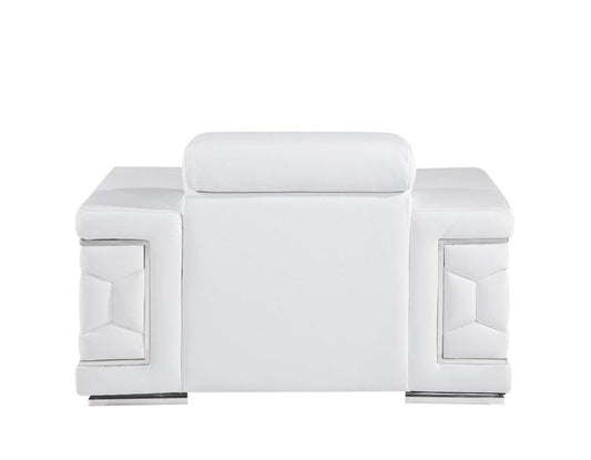 47" White And Silver Genuine Leather Club Chair