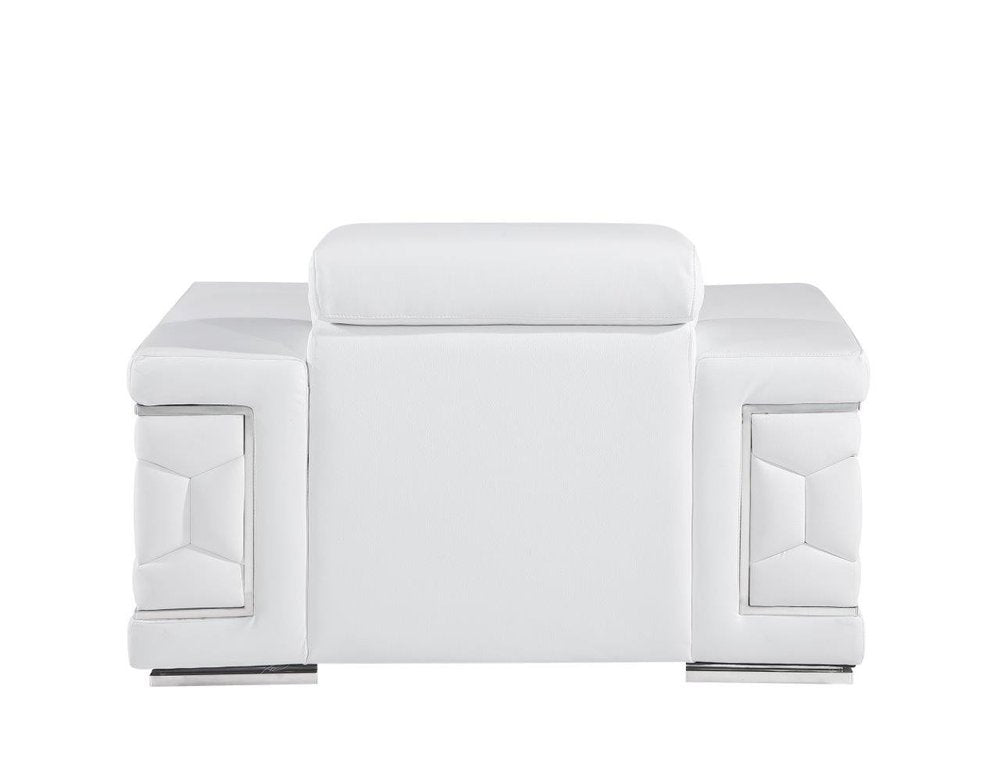 47" White And Silver Genuine Leather Club Chair