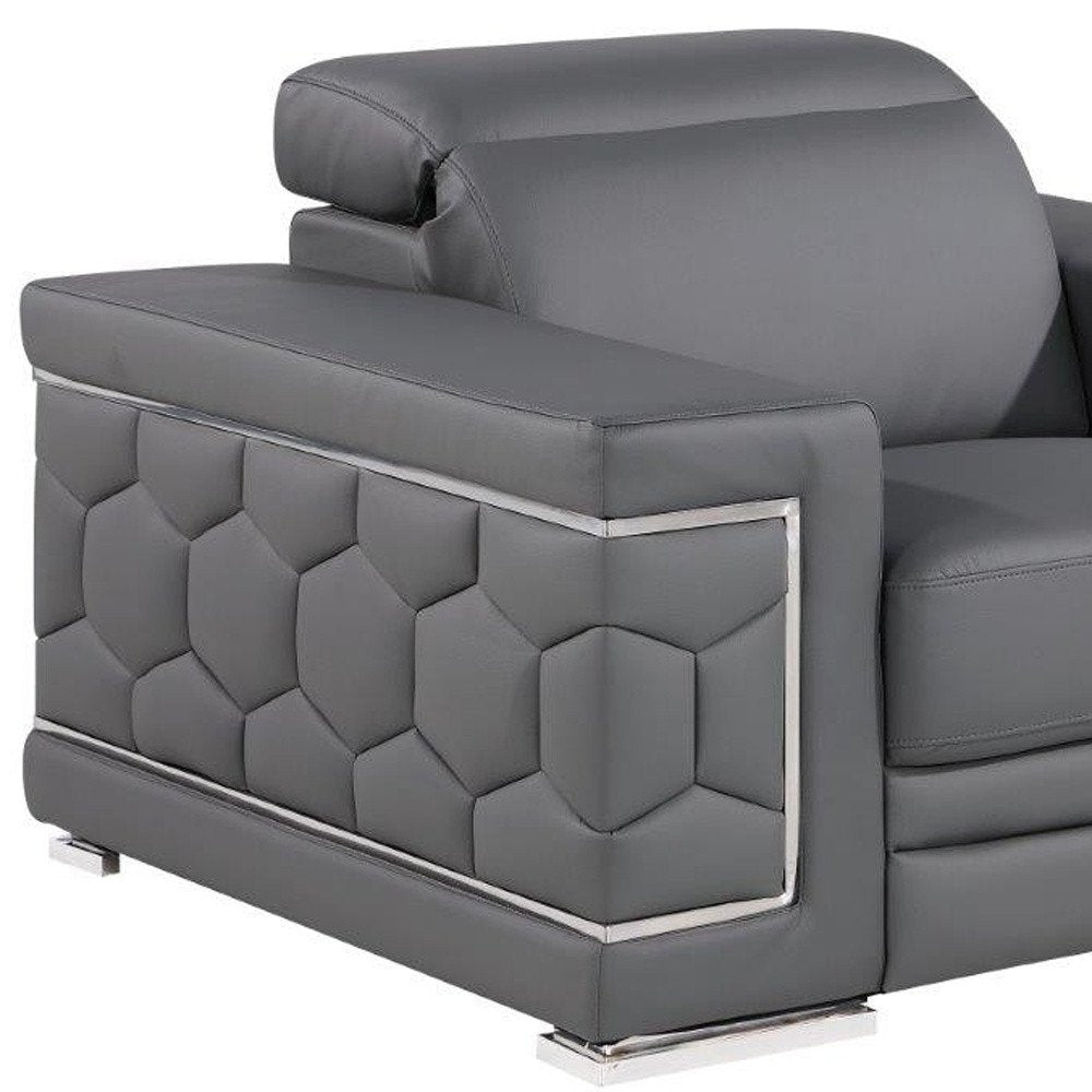 47" Granite Gray And Silver Genuine Leather Club Chair