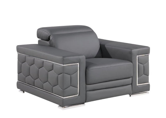 47" Granite Gray And Silver Genuine Leather Club Chair
