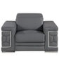 47" Granite Gray And Silver Genuine Leather Club Chair